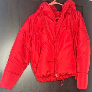 Zara Red Puffer Zip Coat